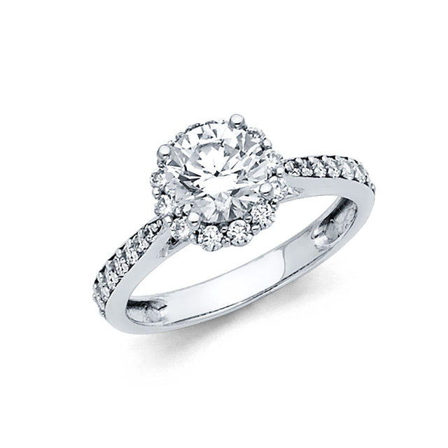 14K Gold Round Split-Shank Halo Engagement Ring