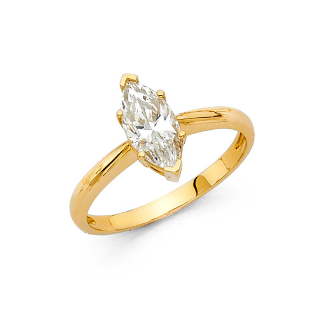 14K Gold Marquise Solitaire Engagement Ring - Yellow Gold
