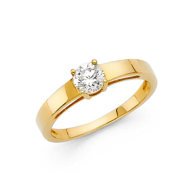 14K Gold Round Wide-Shank Solitaire Engagement Ring - Yellow Gold