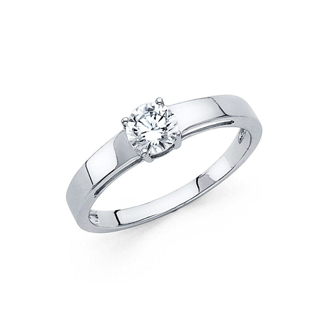 14K Gold Round Wide-Shank Solitaire Engagement Ring - White Gold