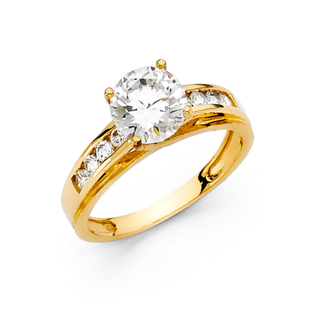 14K Yellow Gold Round Pavé Solitaire Engagement Ring – 0.70 ct