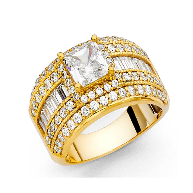 14K Yellow Gold Princess Wide Baguette Side Stone Engagement Ring – 0.50 ct