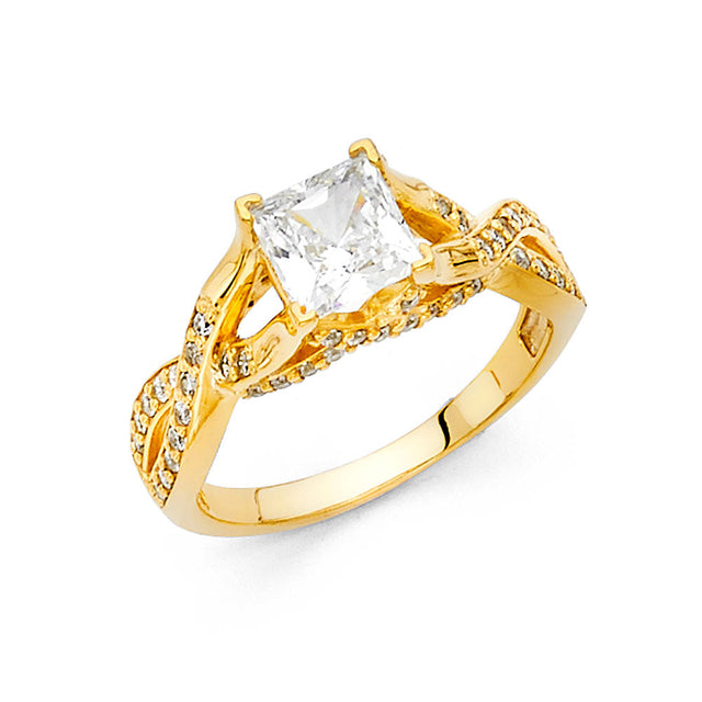 14K Yellow Gold Princess Twist Side Stone Engagement Ring – 0.70 ct
