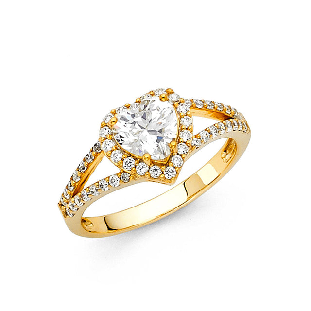 14K Yellow Gold Heart Split Shank Halo Engagement Ring