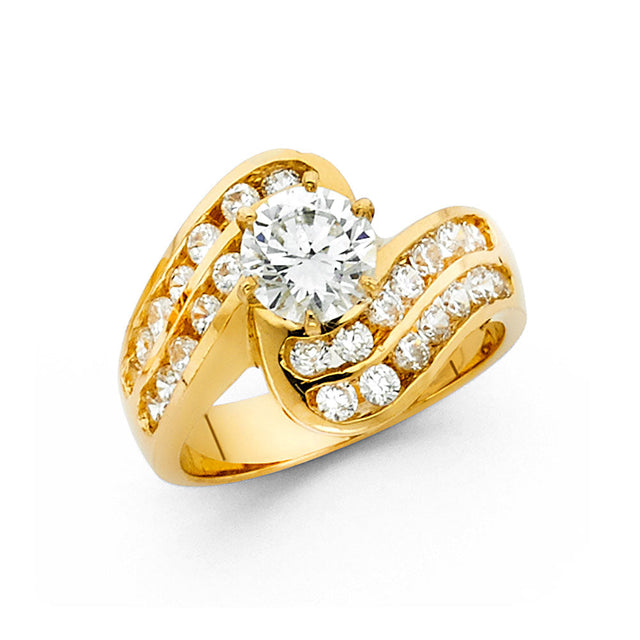14K Yellow Gold Round Bypass Side Stone Engagement Ring