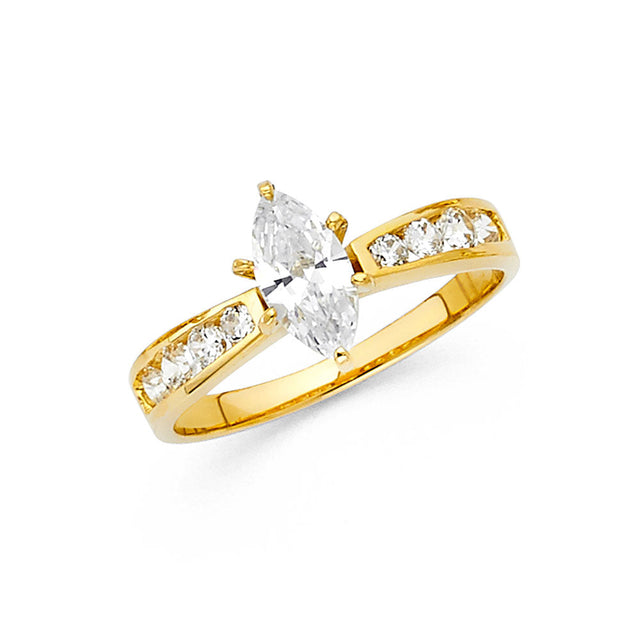 14K Yellow Gold Marquise Pavé Side Stone Engagement Ring