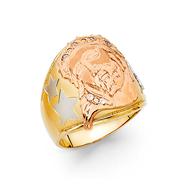 14K Tricolor Gold Saint Ring