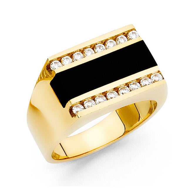 14K Yellow Gold Onyx Bar Men's Ring