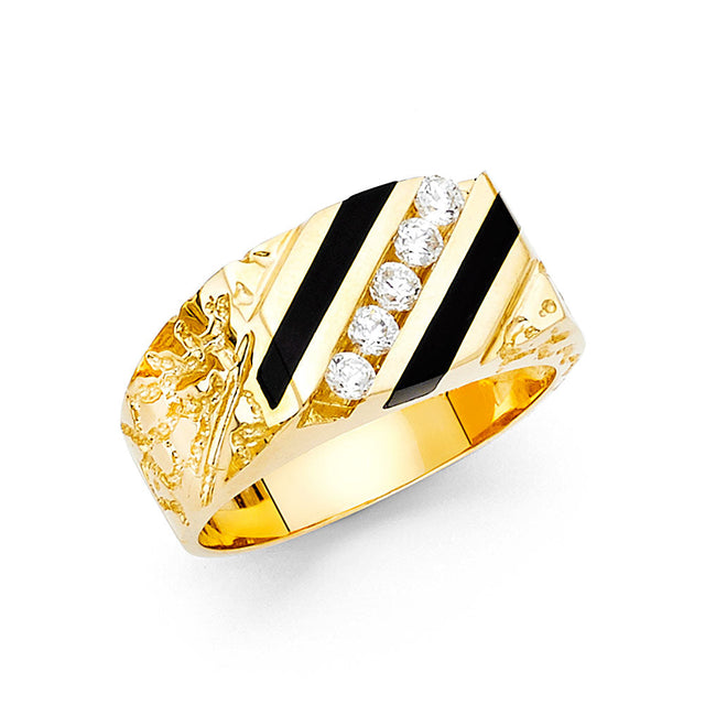 14K Yellow Gold Onyx Nugget Men's Ring