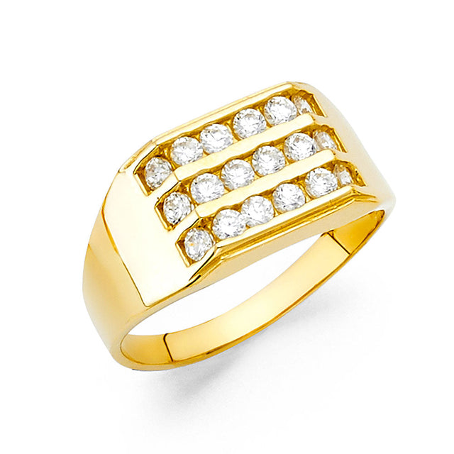 14K Yellow Gold Three-Row Men's Ring