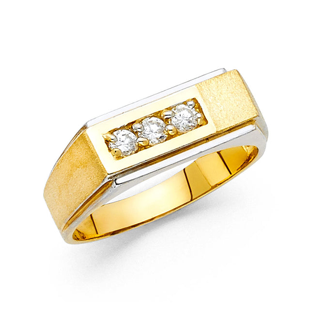 14K Yellow Gold Three-Stone Satin Men's Ring