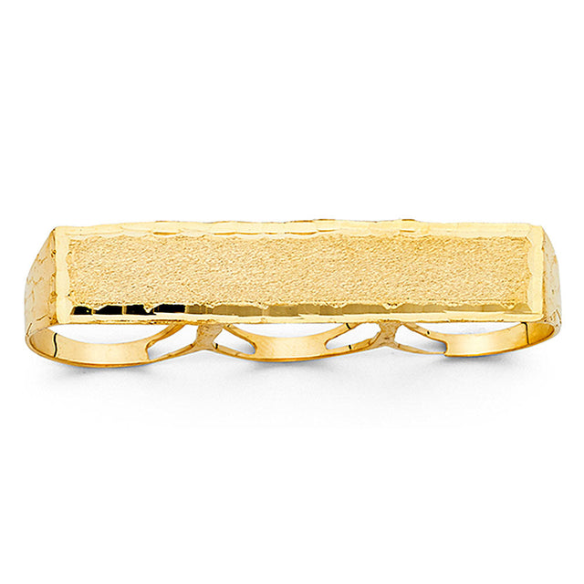 14K Yellow Gold Three-Finger Men's Ring on White Background