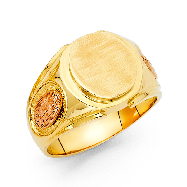 14K Yellow Gold Engravable Signet Men's Ring on White Background