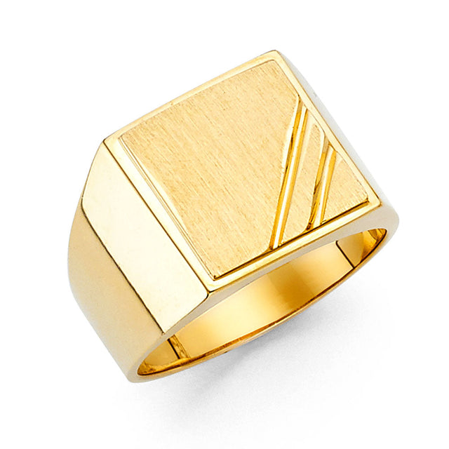 14K Yellow Gold Rectangular Signet Men’s Ring on White Background