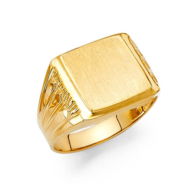 14K Yellow Gold Square Signet Men’s Ring on White Background