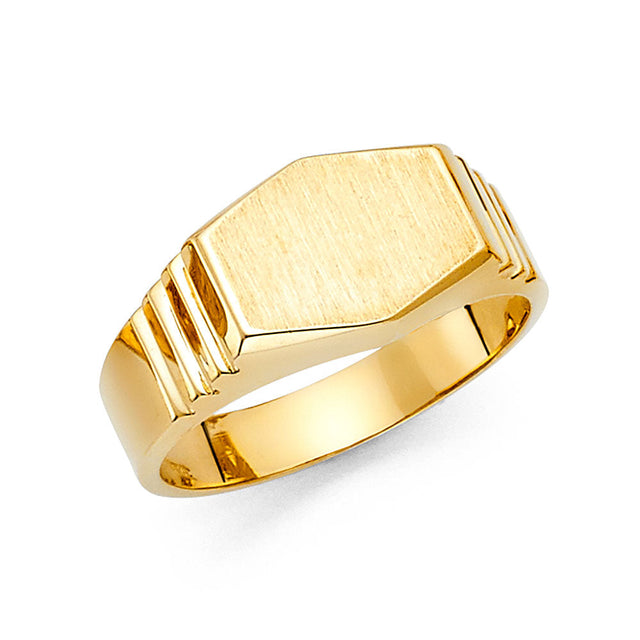 14K Yellow Gold Barrel Signet Men’s Ring on White Background