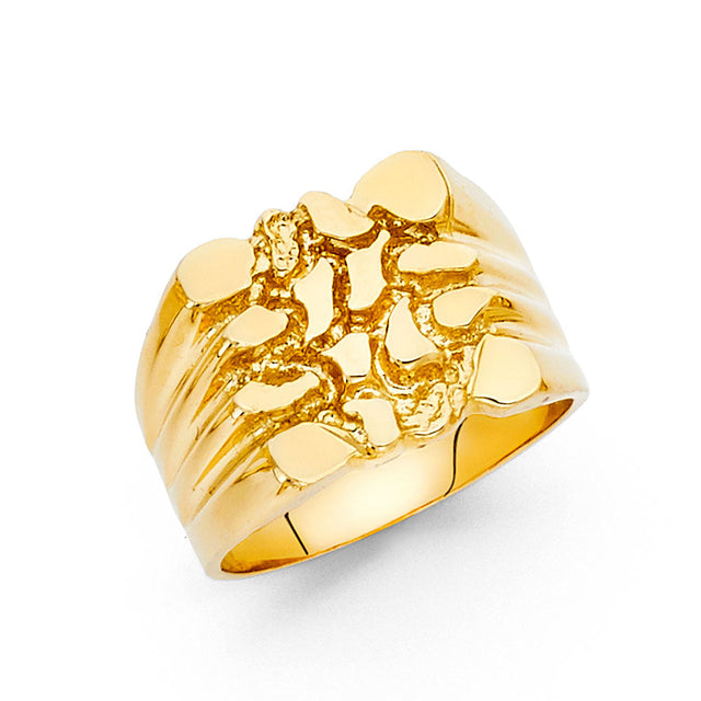 14K Yellow Gold Freeform Nugget Men’s Ring on White Background
