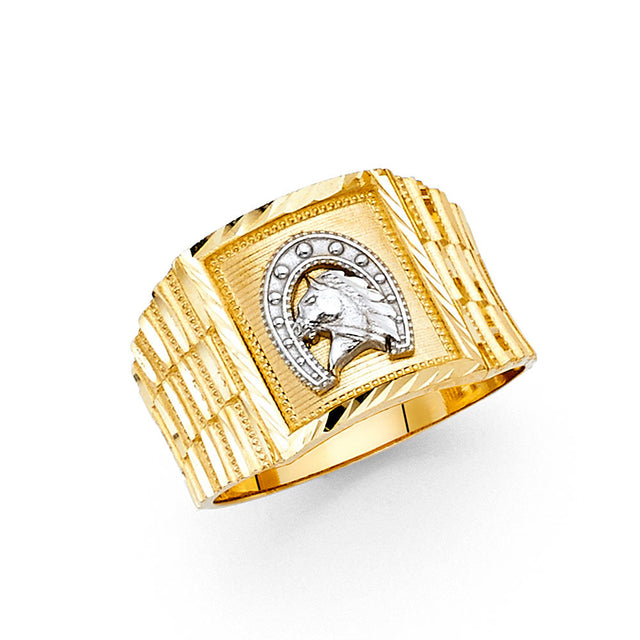 14K Two-Tone Gold Horseshoe Men's Ring
