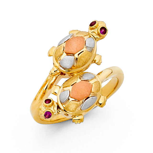 14K Tri-Color Gold Double Turtle Ring