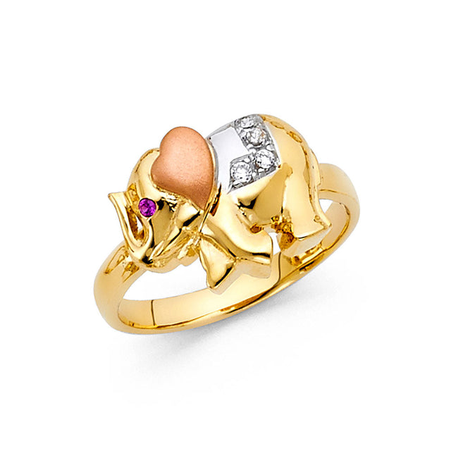 14K Tri-Color Gold Elephant Ring