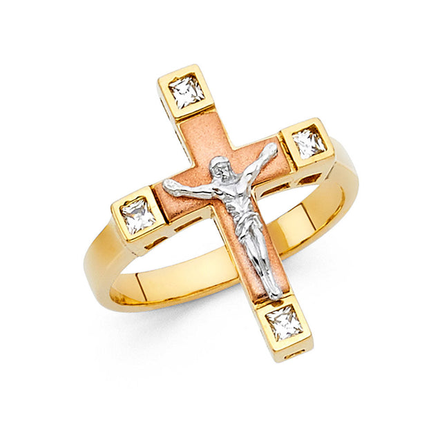 14K Tri-Color Gold Crucifix Ring