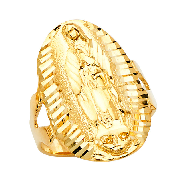 14K Yellow Gold Our Lady of Guadalupe Marquise Ring on White Background