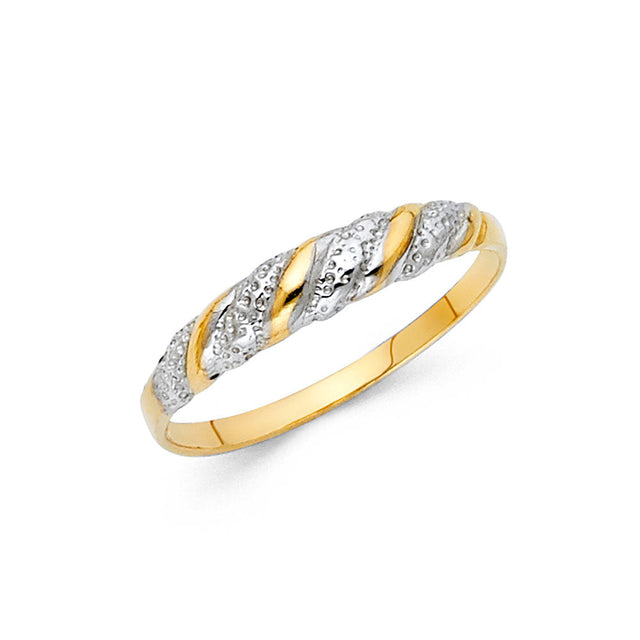 14K Two-Tone Gold Diamond-Cut Band Ring