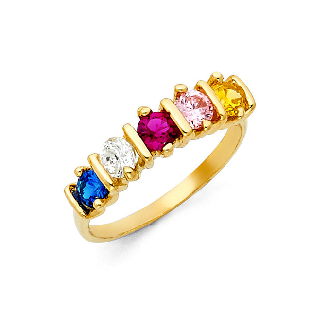 14K Yellow Gold Mother's Four-Stone Birthstone Band Ring on White Background
