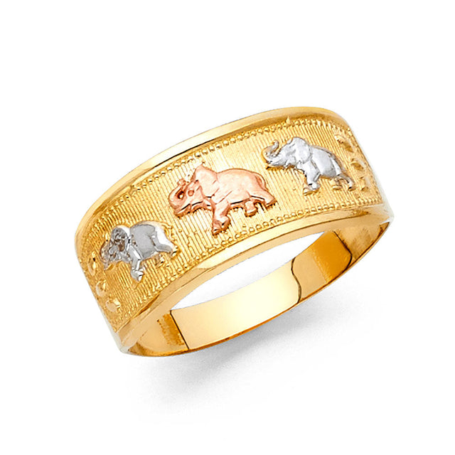 14K Tri-Color Gold Lucky Elephant Ring
