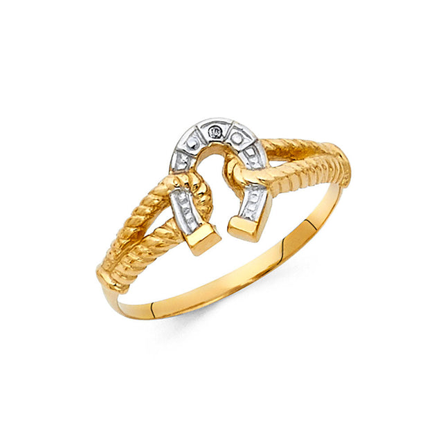 14K Two-Tone Gold Double Horseshoe Men’s Ring