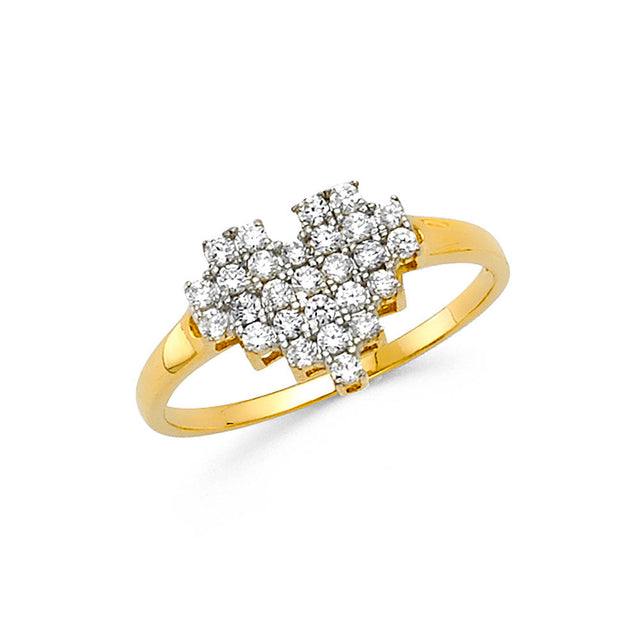 14K Two-Tone Gold Pavé Heart Cluster Ring