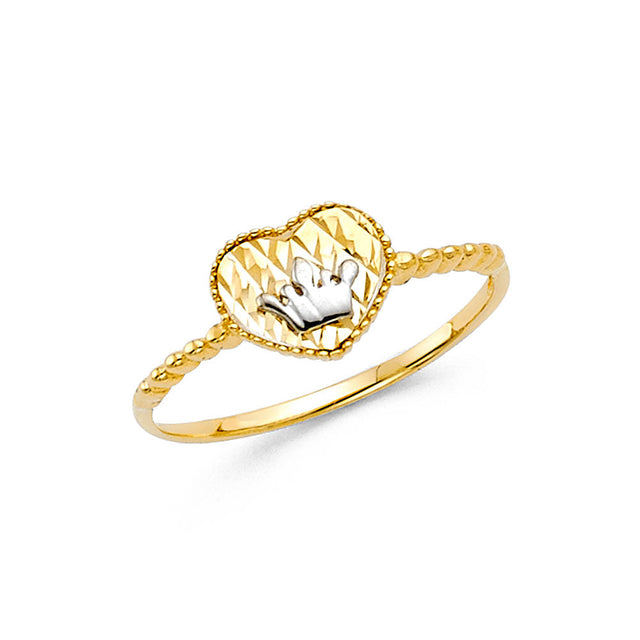 14K Two-Tone Gold Heart and Crown Ring