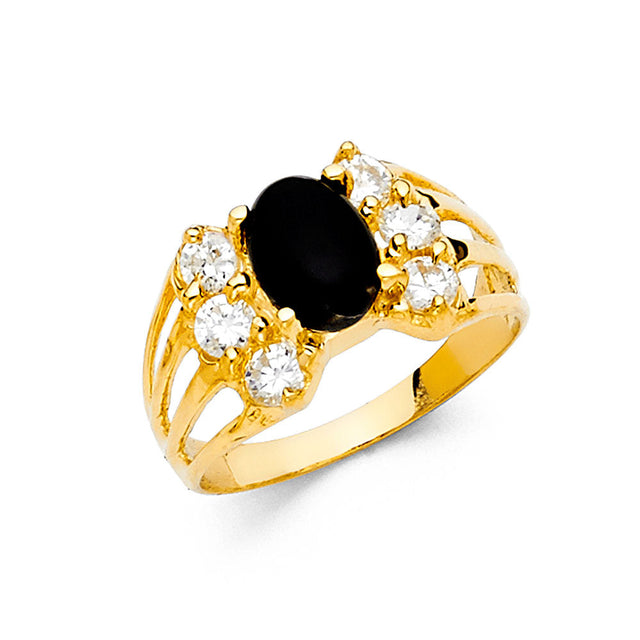 14K Yellow Gold Oval Simulated Onyx Accent Ring