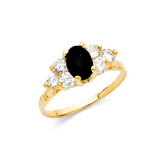 14K Yellow Gold Oval Simulated Onyx Solitaire Ring