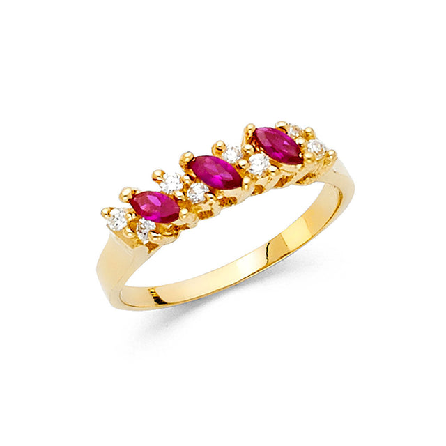 14K Yellow Gold Oval Simulated Ruby Five-Stone Band Ring