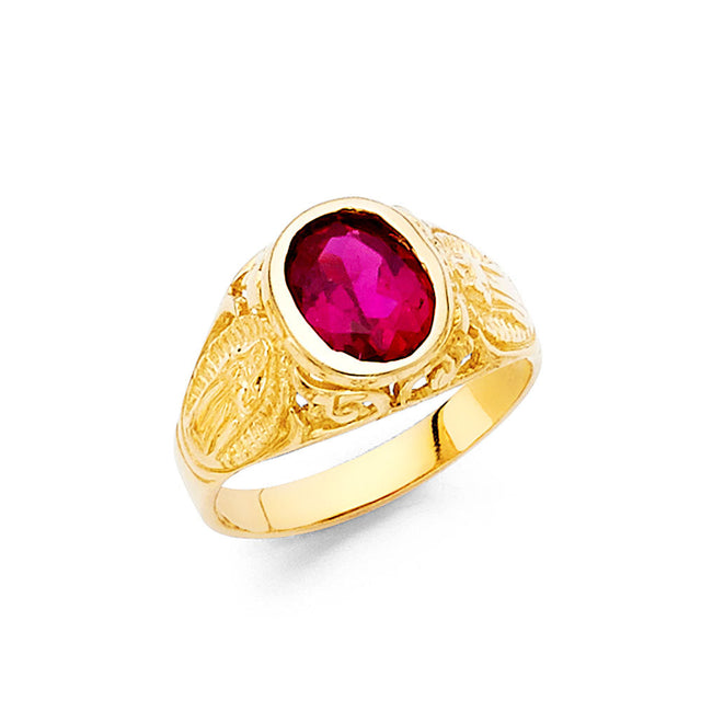 14K Yellow Gold Children's Red Oval Signet Ring