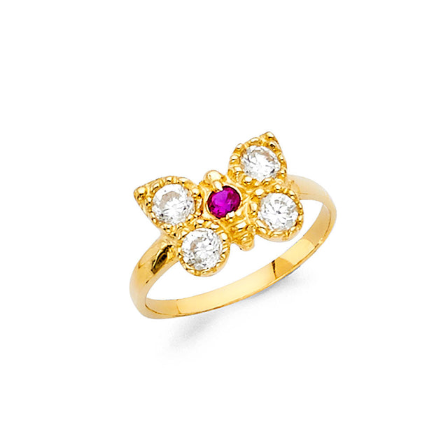 14K Yellow Gold Baby Butterfly Cluster Ring on White Background