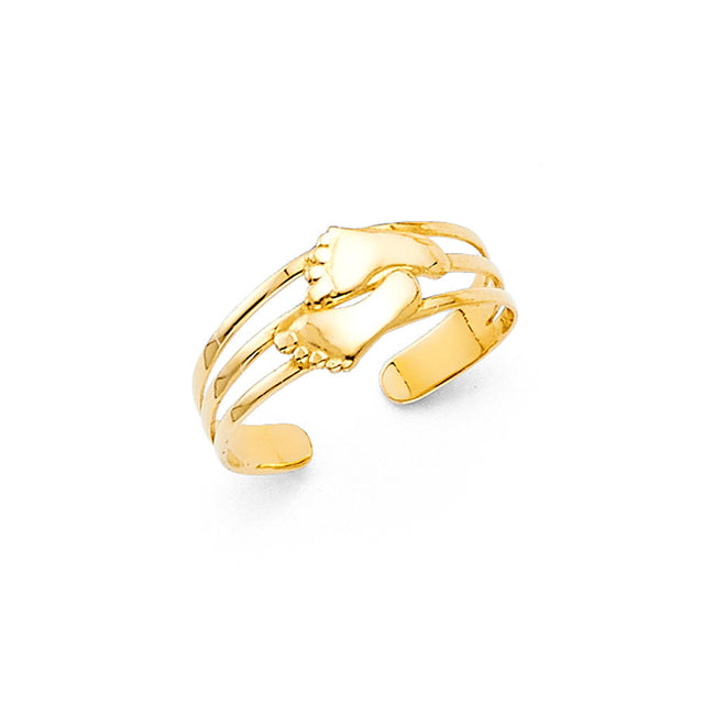 14K Yellow Gold Triple-Row Toe Ring on White Background
