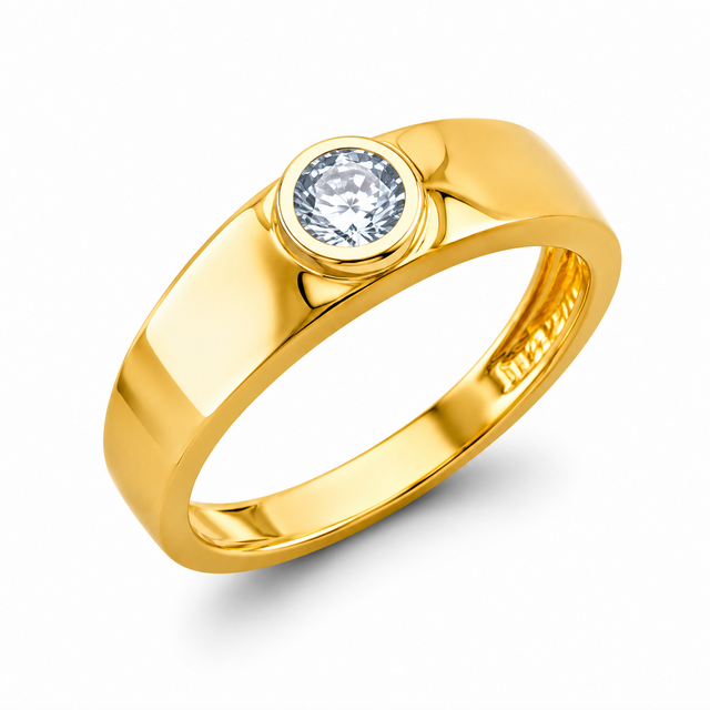 14K Yellow Gold Clear Round Stone Baby Ring