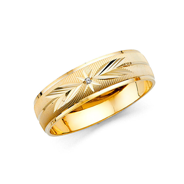14K Two-Tone Gold Diamond-Cut Starburst Men's Wedding Band