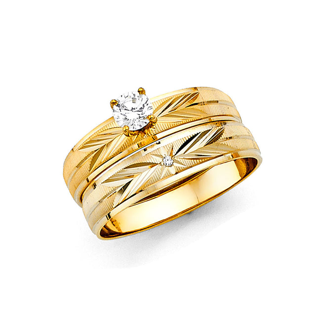 14K Two-Tone Gold Starburst Wedding Trio Set