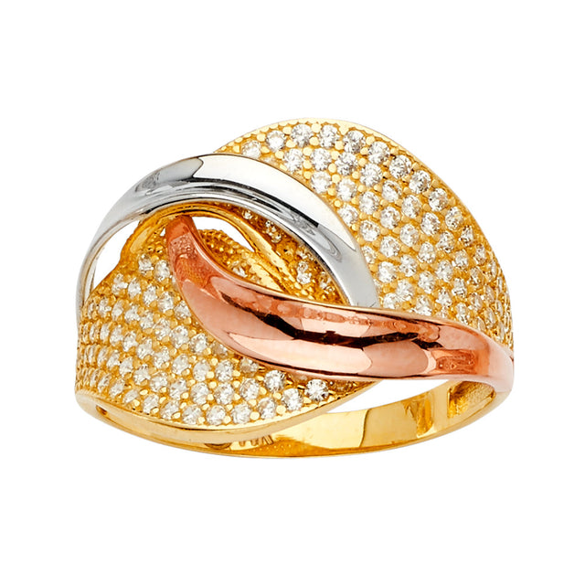 14K Tricolor Gold Pavé Dome Ring