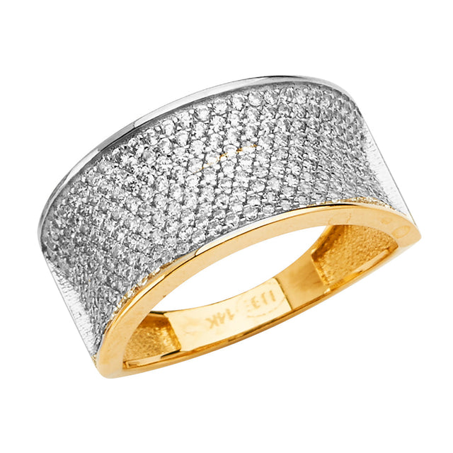 14K Two-Tone Gold Micro-Pavé Wide Band Ring on White Background