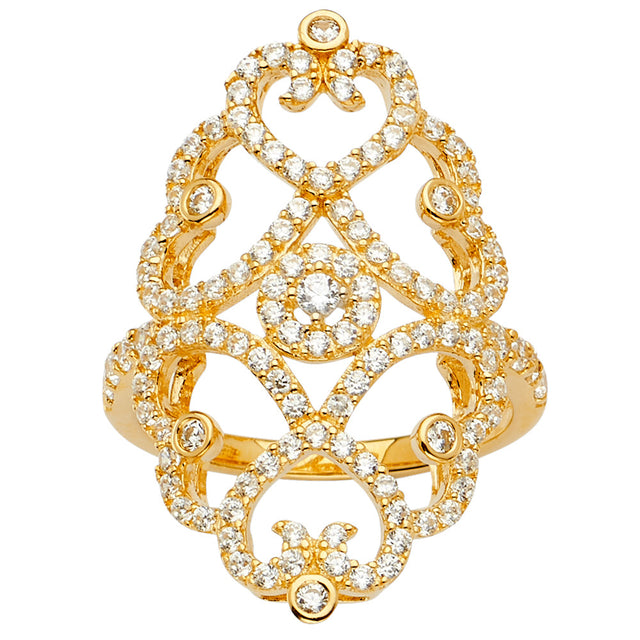 14K Yellow Gold Filigree Marquise Cocktail Ring on White Background