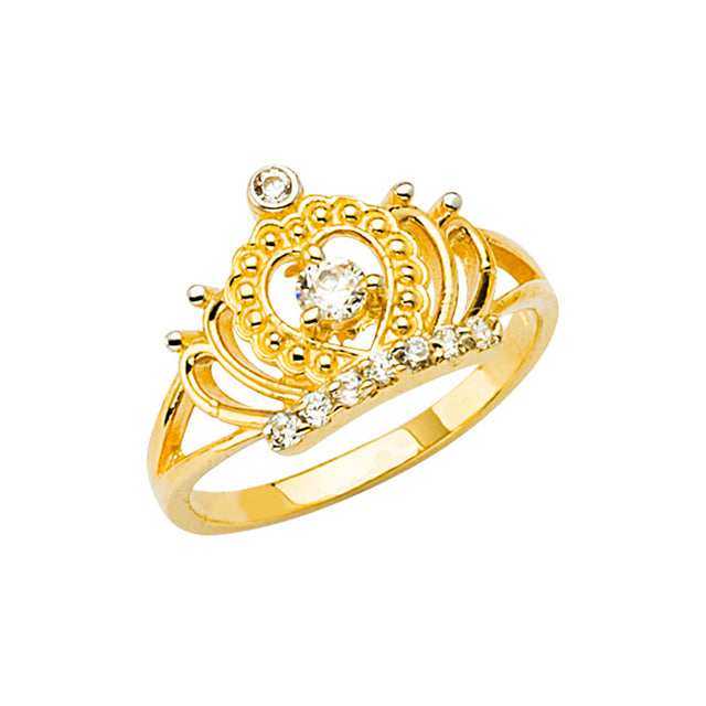 14K Two-Tone Gold Children's Crown Tiara Ring on White Background