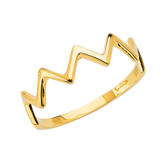 14K Yellow Gold Zigzag Stackable Band on White Background