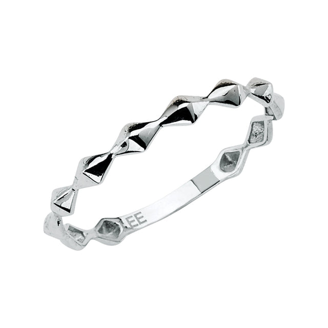 14K Gold Faceted Diamond-Shape Stackable Band - White Gold
