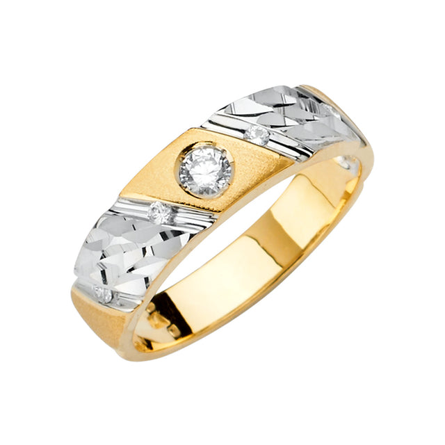 14K Two-Tone Gold Solitaire & Diamond-Cut Weave Men's Wedding Band