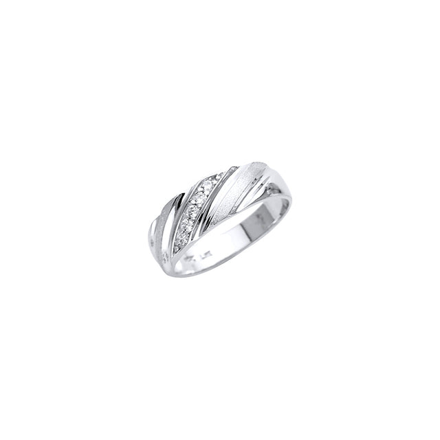 14K White Gold Domed Diagonal Pave Men's Wedding Band