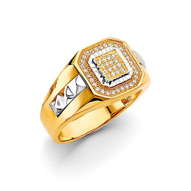 14K Two-Tone Gold Pavé Cluster Men's Ring